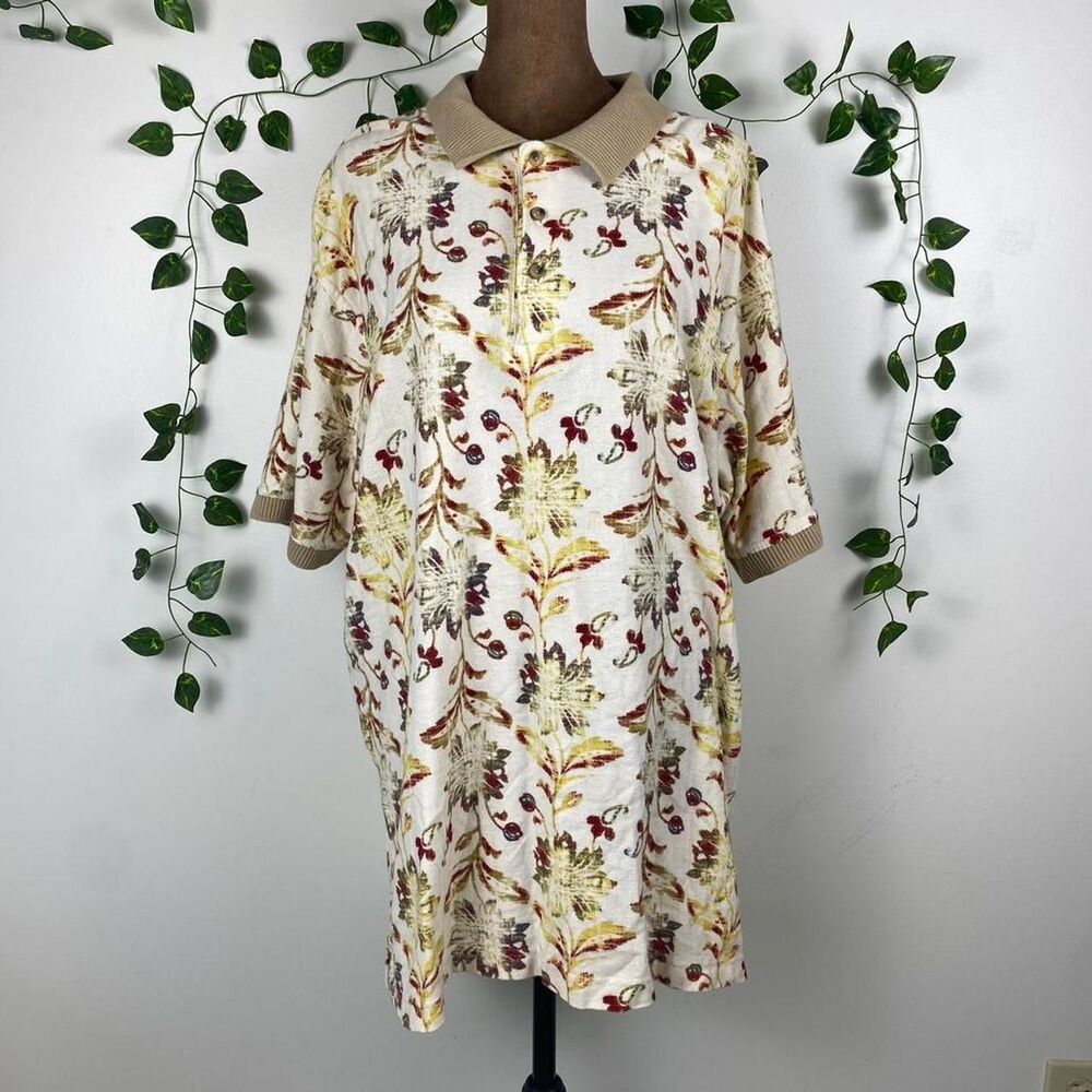 Natural Issue mens tapestry polo 100% cotton burgundy scrollwork cream floral